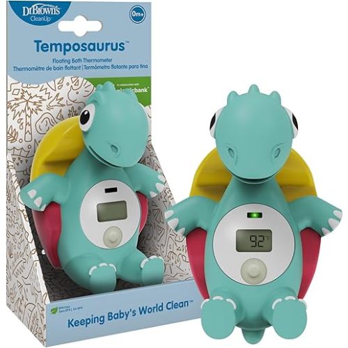 Dr. Brown's CleanUp Temposaurus Floating Bath Thermometer for Accurately Measuring Baby’s Bath Water Temperature, BPA Free