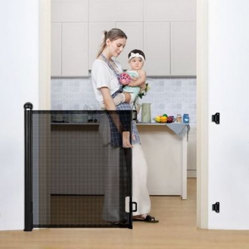 Gotgelif Retractable Baby Gate 55" Wide X 33" Tall Mesh Gate Black