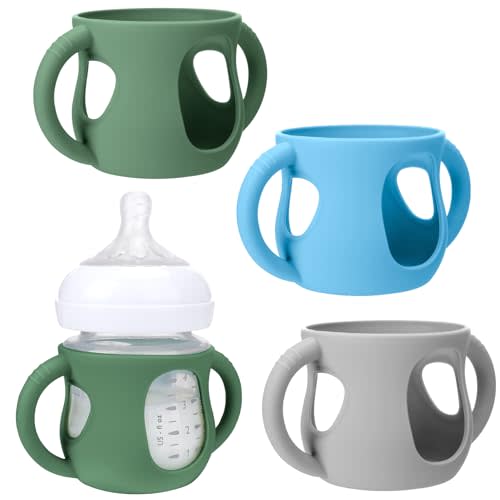 BUSOHA 3 Pack Silicone Sleeves for Avent Natural Baby Bottles - Drop Protection Baby Bottle Holder with Handle Compatible with Philips Avent Anti Colic Baby Bottles,4 Ounce