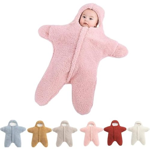 Baby Starfish Onesie - Thick Fleece Wearable Swaddle Bag, Newborn to 6 Months, Pink