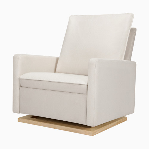 babyletto Cali Pillowback Chair and a Half Glider - Performance Cream Eco-Weave With Light Wood Base