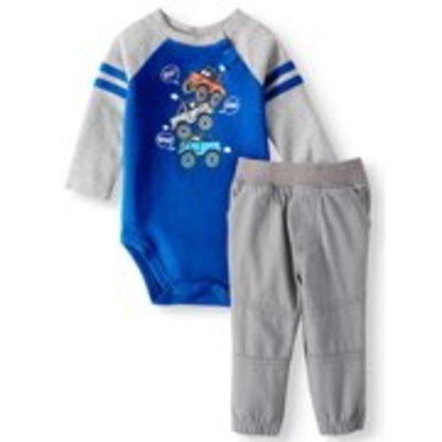 Garanimals Baby Boy Long Sleeve Graphic Bodysuit & Woven Joggers, 2pc Outfit Set