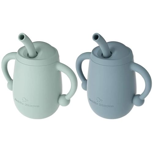 Cuddle Campus Pack of 2 Silicone Baby Training Cup, Shatterproof Toddler Sippy Cups with Straw, Open Cup for Baby, 6+ Months 4 Oz