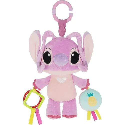 KIDS PREFERRED Disney Baby Lilo and Stitch Angel On The Go Activity Toy with Teether Rings, On The Go Clip, Crinkle Texture, and Mirror