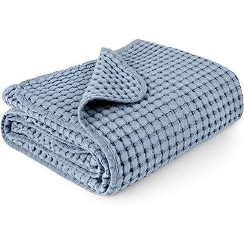 Konssy Waffle Baby Blankets, Nursery Blankets for Boys Girls, Swaddle Blankets Neutral Soft Lightweight Toddler and Kids Throw Blankets(Blue)