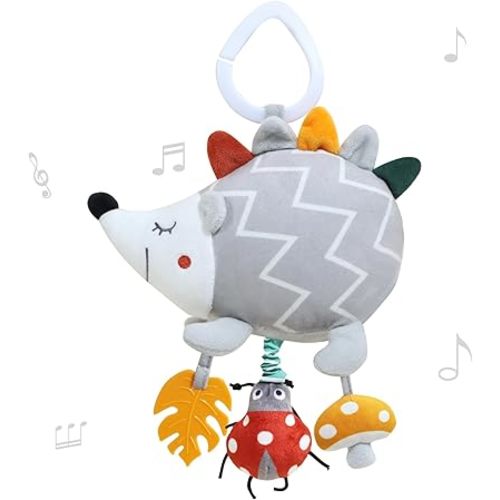Baby Car Seat Toys for Babies 0-6 Months Musical Learning Toddler Stroller Toys 6 to 12 Months Sensory Developmental Crib Toys Hanging with Infant Teethers for Newborn Boy Girl (Hedgehog)