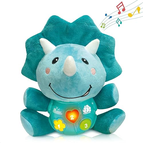 iPlay, iLearn Baby Dinosaur Musical Toys, Newborn Boys Soft Dino Plush Stuffed Animal, Infant Light Up Music Time, 1st Easter Basket Stuffer Birthday Gift 0 1 2 3 6 9 12 18 Month Age 1-3 Toddlers Girl