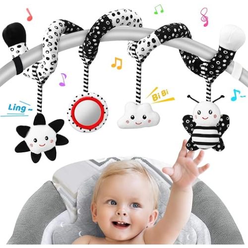 Car Seat Toys Hanging and Stroller Toys for Babies 0-6 Months，High Contrast Baby Toys for Newborn 0 3 Months Brain Development,Black and White Baby Toys for Crib Mobile，Infant Ideal Gift