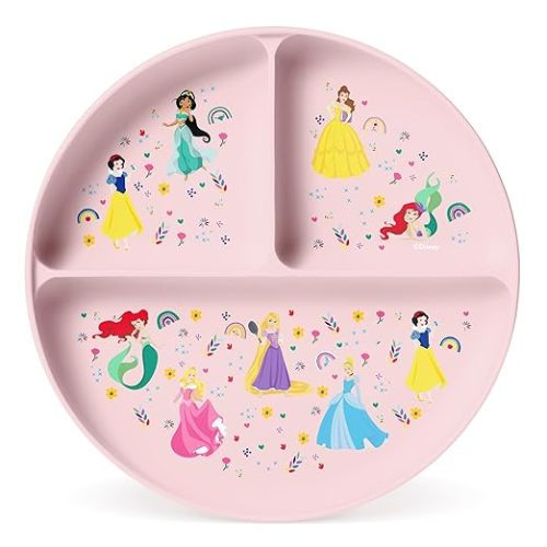 Simple Modern Disney Silicone Plate for Baby and Toddler | Divided and Microwave Safe Plates for Kids | Parker Collection | Princess Rainbows - - Disney: Princess Rainbows