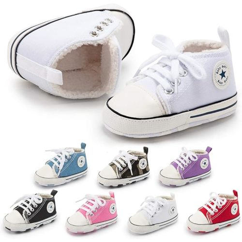 Meckior Baby Girls Boys Canvas Sneakers Soft Sole High-Top Ankle Infant First Walkers Crib Shoes
