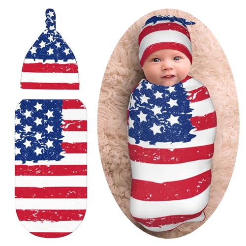 American Flag Newborn Swaddle Blankets Baby Stuff Soft Swaddling Blanket With Beanie Sets Gifts For Infant Boys Girls