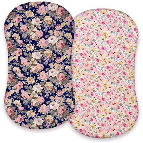 AMROSE Premium Cotton Rose Bassinet Sheets, Fit for Halo Bassinest Swivel Sleeper, 2 Pack Hourglass Bassinet Mattress Sheet Set for Girl, Soft Breathable Safe, Floral