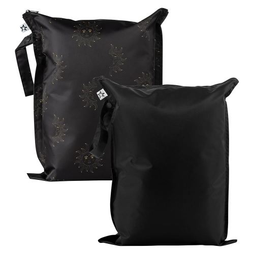 Tiny Twinkle Mess-Proof Waterproof Wet Dry Bag | 2-Pack Reusable Wet Bags for Swimsuits & Baby Clothes | Leakproof Wet Bag for Travel & Diaper Changes for Baby (Midnight)