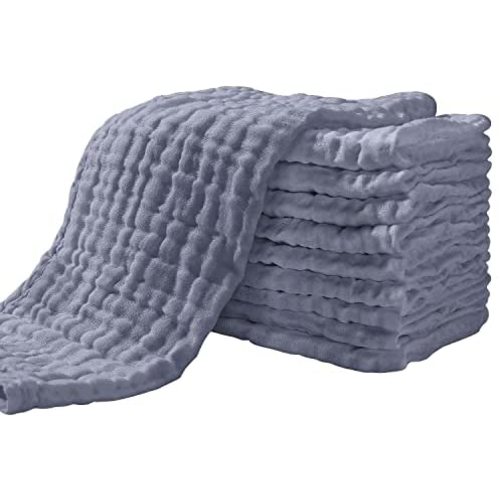 Muslin Burp Cloths for Baby 10 Pack 100% Cotton Baby Washcloths Large 20''X10'' Super Soft and Absorbent by Yoofoss - Fog Blue