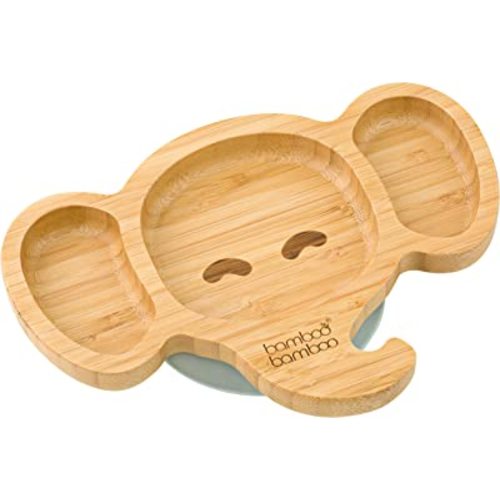 Bamboo Baby Plate with Suction - Kids and Toddler Suction Cup Plate for Babies, Non-toxic All-Natural Bamboo Baby Food Plate Stays Cool to the Touch for Baby-Led Weaning (Elephant)