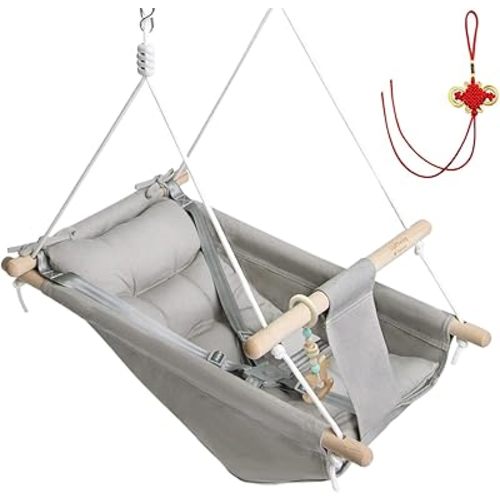 Baby Hammock Swing, Baby Swing Outdoor and Indoor,3 in 1 Canvas Swing Seat, Adjustable Hanging Swing Infant, Wooden Baby Hammock Chair, Durable Hanging Swings for Baby Boys Girls(StyleA)