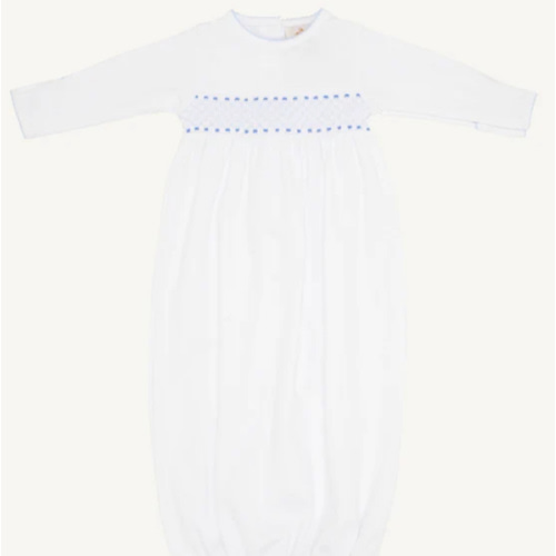 Sweetly Smocked Greeting Gown - Worth Avenue White with Buckhead Blue