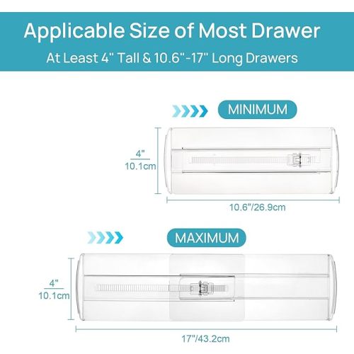 Vtopmart 14 Pack Drawer Dividers for Clothes, Adjustable 4" High Expandable from 10.2"-16.6" Dresser Drawer Organizer, Clear Plastic Separators for Dresser, Baby Clothing, Cosmetic and Office Storage