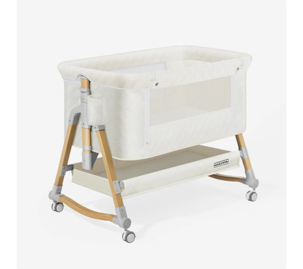HARPPA Cuddly 3-in-1 Baby Bassinet Bedside Sleeper for Reflux | Attaches to Bed, Adjustable 5 Heights, Non-Toxic & CPSC Certified | Sturdy Aluminum Frame, Portable Wheels, Tool-Free Setup, Gentle Rocking | Perfect for Newborns, Infants, Small Spaces & Saf
