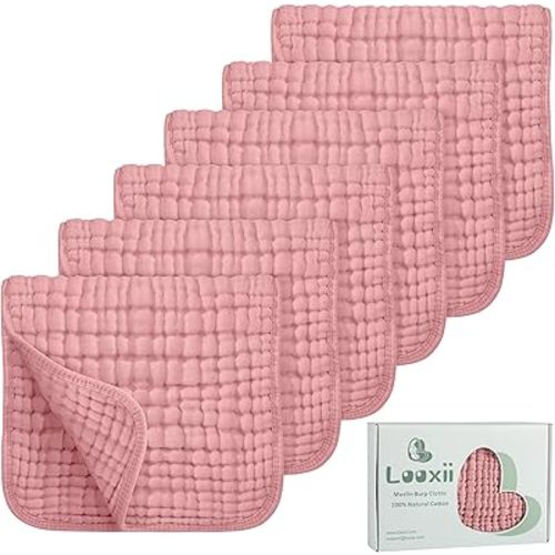 Looxii Muslin Burp Cloths 100% Cotton Muslin Cloths Large 20''x10'' Extra Soft and Absorbent 6 Pack Baby Burping Cloth for Boys and Girls (Bean Paste)