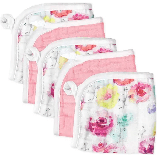 HonestBaby unisex baby Organic Cotton Washcloth Multi-Pack Winter Accessory Set, 5-Pack Rose Blossom/Pink, One Size US