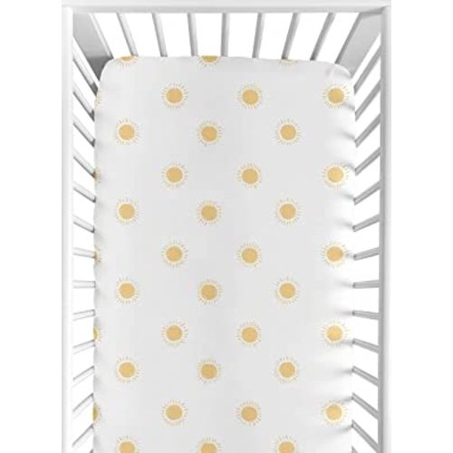 Sweet Jojo Designs White and Yellow Boho Sun Boy or Girl Fitted Crib Sheet Baby or Toddler Bed Nursery - Mustard Bohemian Celestial Sky Desert Sunshine Outdoors Nature Gender Neutral