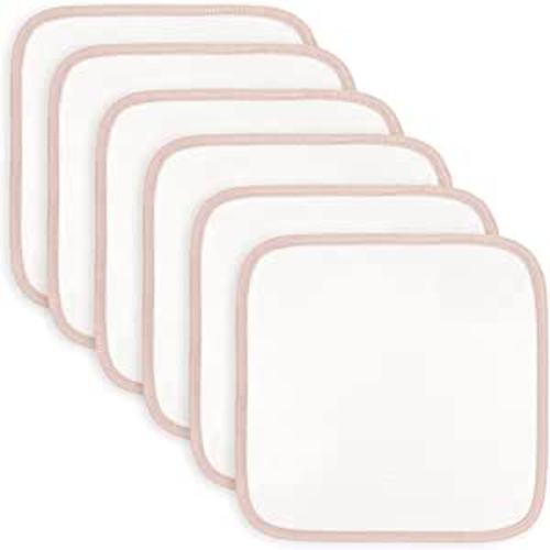 Comfy Cubs Organic Rayon Made from Bamboo Baby Washcloths, 6 Pack, Ultra-Soft Organic Fabric, Gentle on Sensitive Skin for Face and Body, Plush, Super Absorbent for Girls and Boys (Blush Trim)