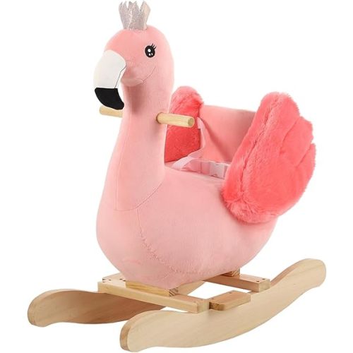 FUNLIO Flamingo Baby Rocking Horse for Toddlers 6 Months to 3 Years, Cute & Graceful Pink Swan Rocker for Baby Girl, Stuffed Plush Ride-on Rocking Animal, Easy to Assemble, CPC & CE Certified