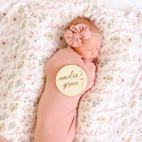 Personalized Baby Name Wood Announcement | Flower