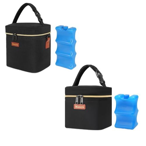 Mancro Breastmilk Cooler Bag with Ice Pack, Fits 6 Baby Bottles Up to 9 Ounce Breastmilk Cooler Bag with Ice Pack Fits 4 Baby Bottles Up to 5 Ounce