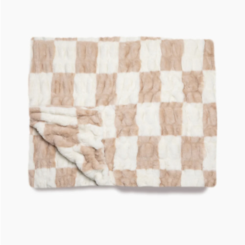 Tan and White Checkered Blanket | Latte Check – Lola Blankets