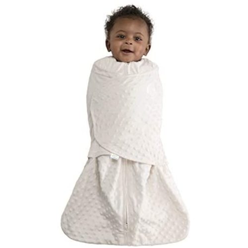 HALO Sleepsack Swaddle, 3-Way Adjustable Wearable Blanket, TOG 3.0, Velboa, Cream Plush Dots, Small, 3-6 Months