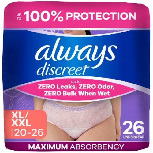 Always Discreet Adult Postpartum Incontinence Underwear for Women - Maximum Protection - XL - 26ct