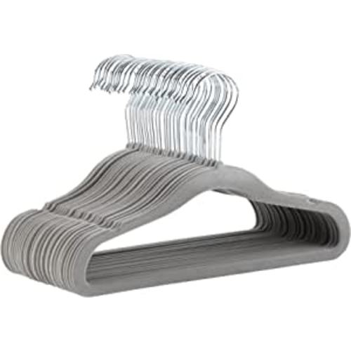 Amazon Basics Kids Velvet, Non-Slip Clothes Hangers (baby/toddler), 11.6 Inches (for baby clothes), Pack of 30, Gray