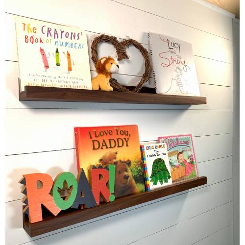 Walnut Nursery Shelf, Solid Hardwood floating shelf, book shelf, baby room shelf, display ledge, picture book shelf