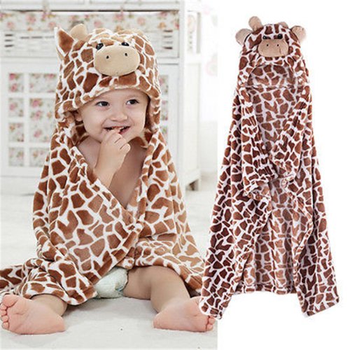 Kiapeise Cute Bear Shaped Baby Hooded Bathrobe Soft Infant Towel Giraffe Towel Blanket
