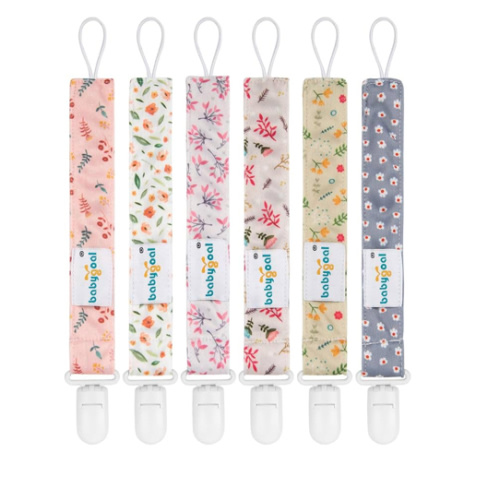 Babygoal Floral Pacifier Clips, 6 Pack Binky Paci Holder Clips and Leash for Boys and Girls Fits for Most Pacifier, Binkie Styles & Baby Teethers & Toys and Gift 6PS21