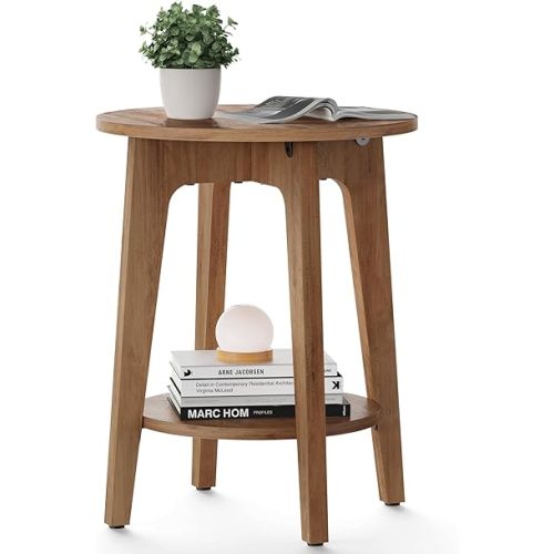 VASAGLE Side Table, Small Round End Table with Lower Shelf, Nightstand for Small Spaces, Living Room, Bedroom, Rustic Walnut ULET283T41