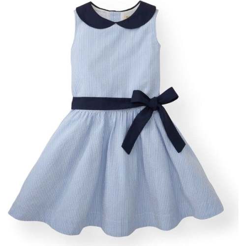 Organic Peter Pan Collar Seersucker Dress, Blue Seersucker - Hope & Henry | Maisonette