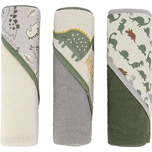 Amazon.com : Cudlie Buttons & Stitches Baby Boy 3 Pack Rolled/Carded Hooded Towels in Dino Roar Print (GS71721) : Baby