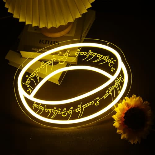 FUENDKF The Rings Neon Signs for Wall Decor Dimmable Lord of The Rings Elven Text LED Signs for Fans Best Gifts USB Power LED Lights for Bedroom Decoration 13 * 12 Inches
