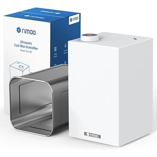 RIMOO Stainless Steel Humidifier, Cool Mist Humidifiers with Only 3 Parts Easy to Clean, Top Fill Humidifier with 1-9H Timer, 30dB Whisper-Quiet, Filterless for Bedroom Large Baby Room Office