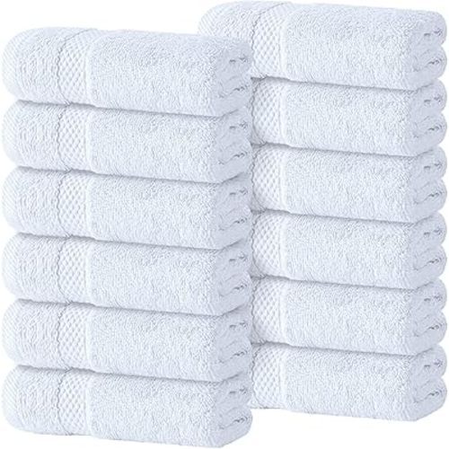 White Classic Luxury Cotton Washcloths 13x13 Inch - 650 GSM Turkish Cotton | Hotel, Spa, Bathroom Face Towel | 12 Pack