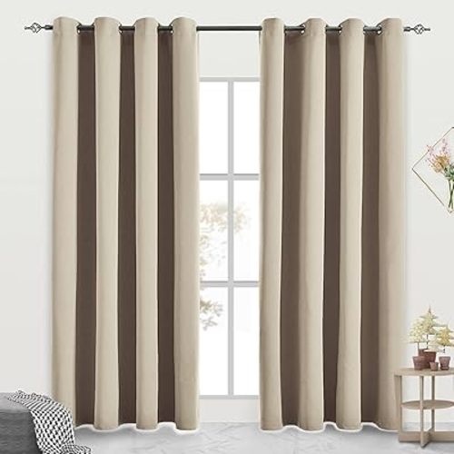 Blackout Curtains for Bedroom Thermal Insulated Light Blocking Room Darkening Curtains Solid Grommet Window Drapes for Living Room, Set of 2 Curtain Panels 52 W x 84 L inch Long Beige
