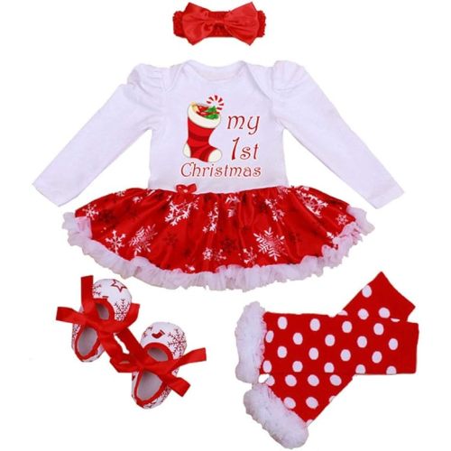 Winmany Newborn Baby Girls Christmas Romper Tutu Dress Outfit Headband Leg Warmer Shoes - 0-3 Months