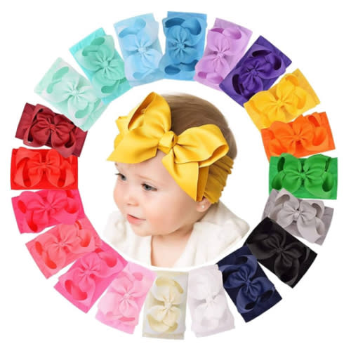 doboi 20pcs Baby Girls Bows Headbands Nylon Hairbands Ribbon Bow Elastic Hair Accessories for Newborns Infants Toddlers and Kids