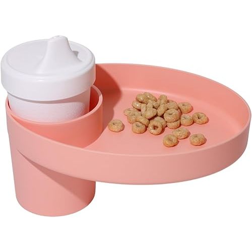 Travel Tray Oval USA Made Extend Your Current Cup Holder to Hold Your Cup Plus A Tray for Snacks, Toys and Accessories. Use in a Car Seat, Booster, Stroller, Golf Cart, Outdoor Chair, (Peach)