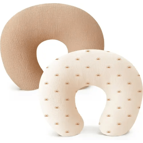 Konssy 2 Pack Muslin Nursing Pillow Covers, Soft and Adorable Nursing Cover for Breastfeeding Pillows, Pillow Slipcover for Baby Girls Boys Newborn(Brown,Sun)