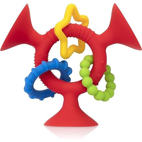 Nuby Silly Three Prong Interactive Suction Toy with Colorful Rings, Red
