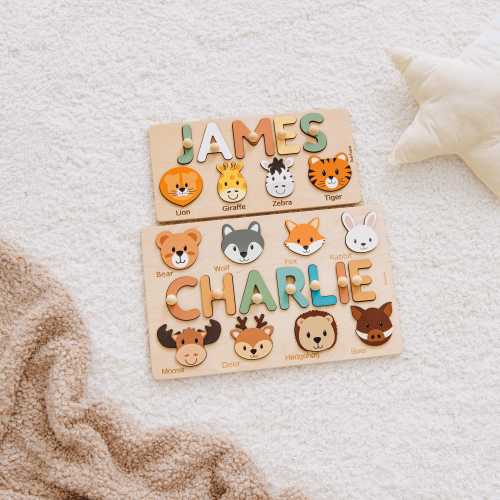 Animal Name Puzzle by Busy Puzzle | 1st Birthday, Baby Shower, Easter Gift | Girl and Boy | Custom and Personalized